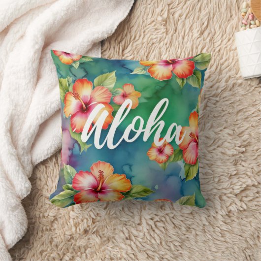 Aloha beautiful hibiscus flower pattern Hawaii  クッション (ブランケット)