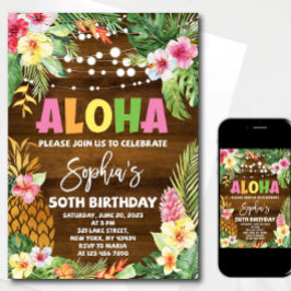 Aloha Birthday Invitation template Hawaiian Birthd 招待状