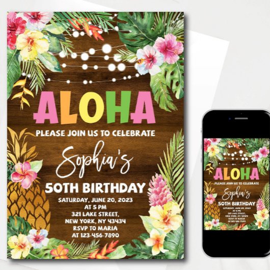 Aloha Birthday Invitation template Hawaiian Birthd 招待状