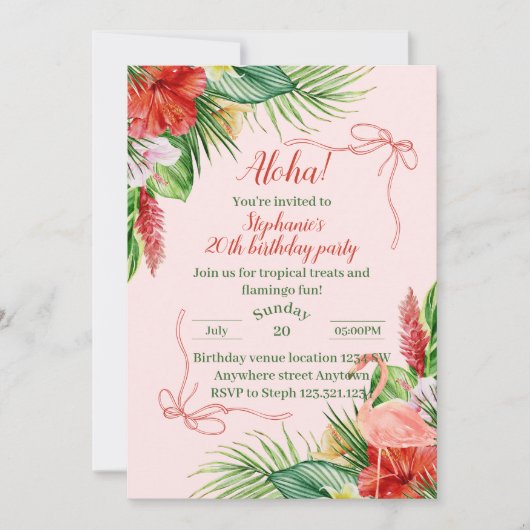 Aloha Birthday Party Invite - Cute Tropical Invite 招待状 (正面)