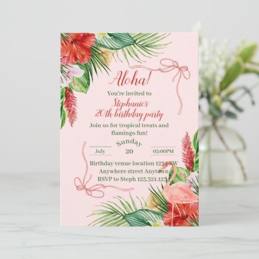 Aloha Birthday Party Invite - Cute Tropical Invite 招待状 (スタンド正面)