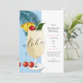 Aloha Blue Pineapple Cocktail Summer Birthday 招待状 (スタンド正面)