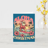 Aloha Christmas Santa Claus Surfing Hawaiian Mele カード (黄色い花)