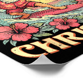 Aloha Christmas Santa Claus Surfing Hawaiian Mele ポスター (角)