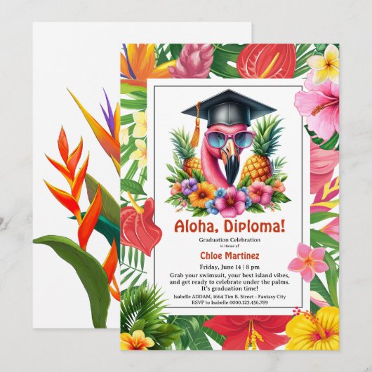 Aloha Diploma! Tropical Graduation Pool Party  招待状 (正面/裏面)