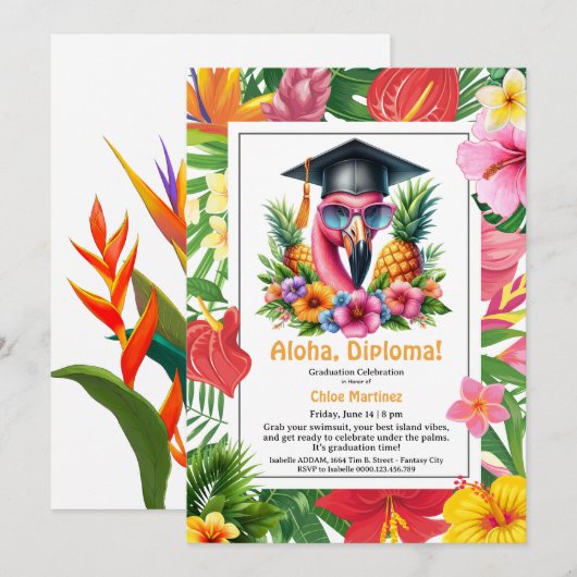 Aloha Diploma! Tropical Graduation Pool Party  招待状 (正面/裏面)