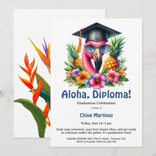 Aloha Diploma Tropical Graduation Pool Party  招待状 (正面/裏面)