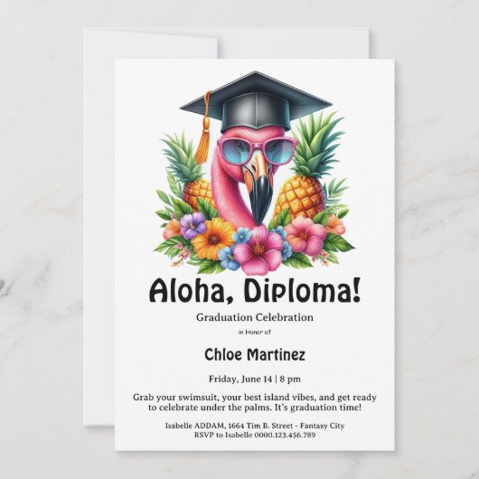Aloha Diploma Tropical Graduation Pool Party  招待状 (正面)
