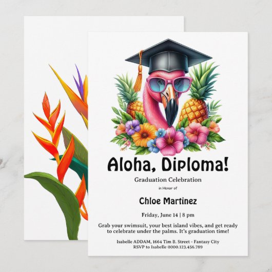 Aloha Diploma Tropical Graduation Pool Party  招待状 (正面/裏面)