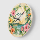 Aloha Festivals Hawaii Tropical Beach Floral ラージ壁時計 (傾斜)