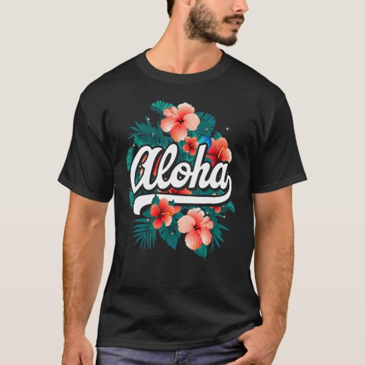Aloha Flowers Hawaiian Hawaii Beach Luau Party Tシャツ (正面)