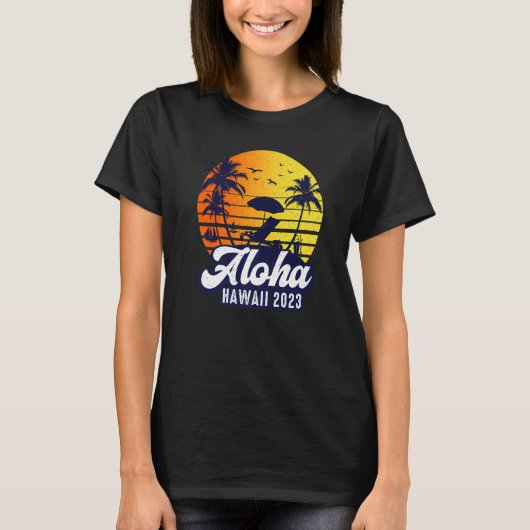 Aloha Hawaii 2023 Hawaiian Sunset Beach Retro Prem Tシャツ (正面)