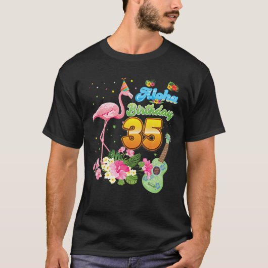 Aloha Hawaii 35Th Birthday 35 Years Old Flamingo H Tシャツ (正面)