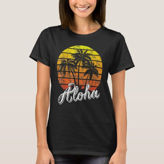Aloha Hawaii Hawaiian Beach Summer Vacation Sunset Tシャツ (正面)