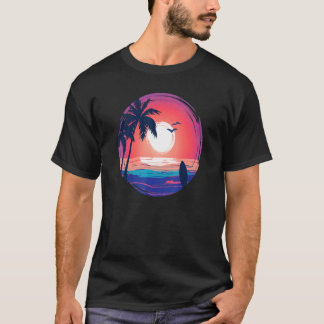 Aloha Hawaii Hawaiian Island Palm Beach Surfboard  Tシャツ