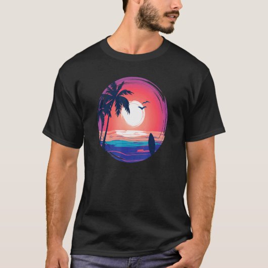 Aloha Hawaii Hawaiian Island Palm Beach Surfboard  Tシャツ (正面)