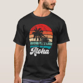 Aloha Hawaii Hawaiian Island Palm Tree Beach Retro Tシャツ (正面)