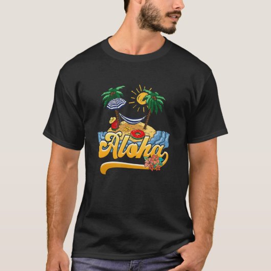 Aloha Hawaii Hawaiian Island Palm Trees Beach Vaca Tシャツ (正面)