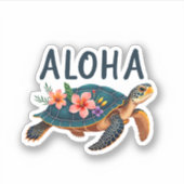 Aloha Hawaii Hawaiian-Shirt Turtle Hibiscus Kids G シール (正面)