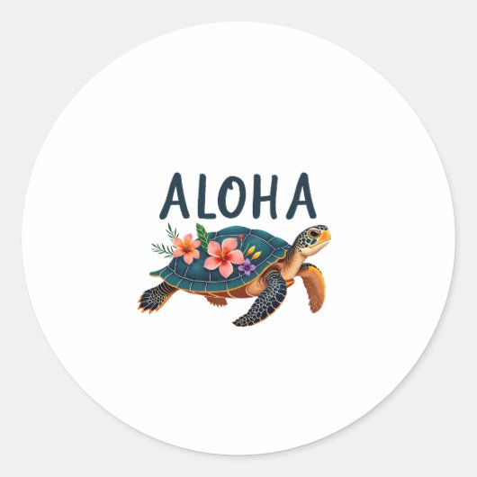 Aloha Hawaii Hawaiian-Shirt Turtle Hibiscus Kids G ラウンドシール (正面)