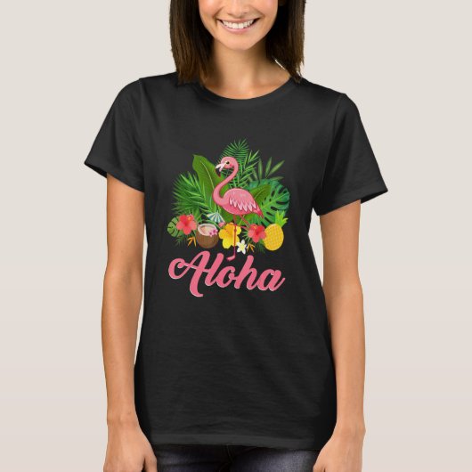 Aloha Hawaii Hawaiian Tropical Flamingo Summer Vac Tシャツ (正面)