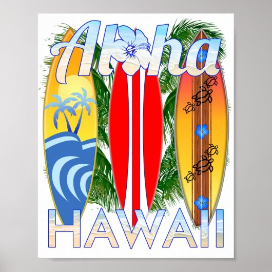 Aloha Hawaii Islands Surfing ポスター (正面)
