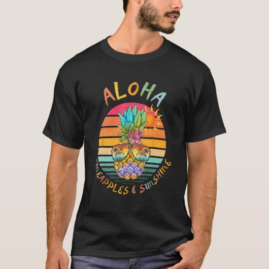 Aloha Hawaii Sunshine Vibes & Pineapple Summer Bea Tシャツ (正面)