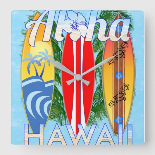 Aloha Hawaii Surfboards スクエア壁時計 (正面)
