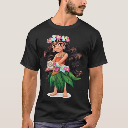 Aloha Hawaiian Girl Dancer Detailed Graphic Tシャツ (正面)