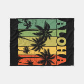 Aloha Hawaiian Island Palm Trees Surfboard Beach H フリースブランケット (正面(横))