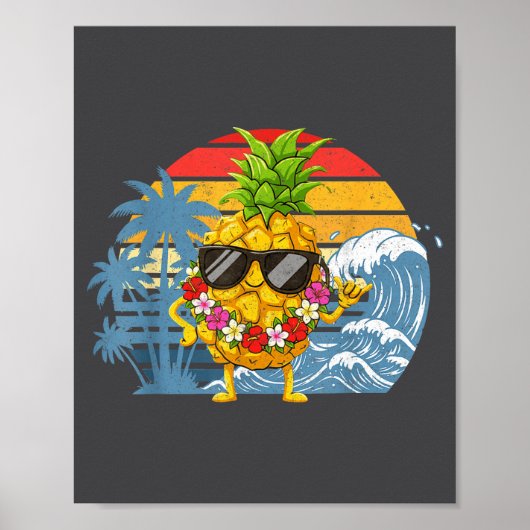 Aloha Hawaiian Pineapple Sign Hawaii Shaka Fun ポスター (正面)