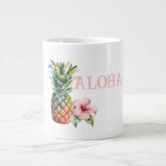 Aloha Hibiscus Flower Pineapple ジャンボコーヒーマグカップ (正面)