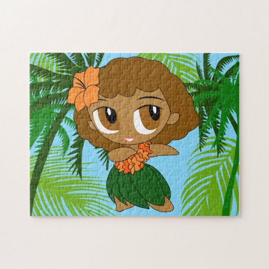 Aloha Honeys Hawaiian Brown Hair Hula Girl ジグソーパズル (横)