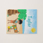 Aloha Luau Beach African American Boy Jigsaw Puzzl ジグソーパズル (横)