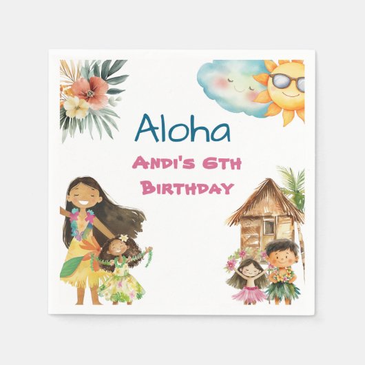 Aloha Luau Kids Birthday スタンダードカクテルナプキン (正面)