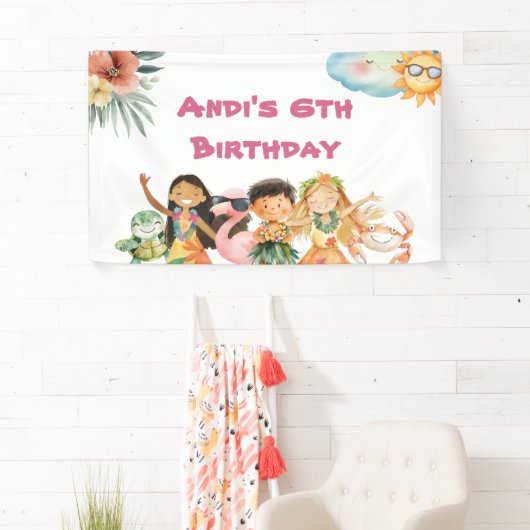 Aloha Luau Kids Birthday  横断幕 (インサイチュ)
