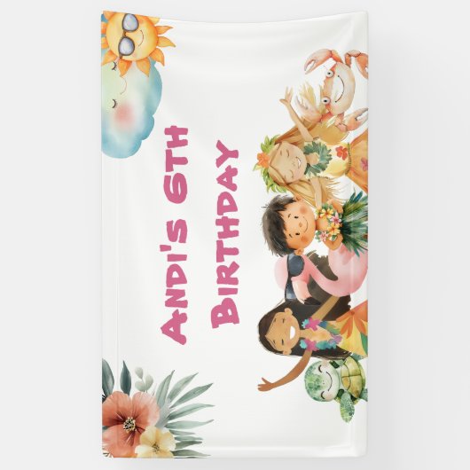 Aloha Luau Kids Birthday 横断幕 (縦)