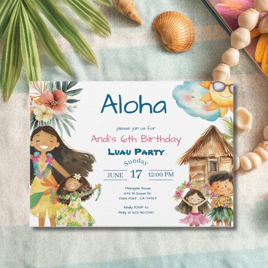 Aloha Luau Kids Birthday Invitation 招待状