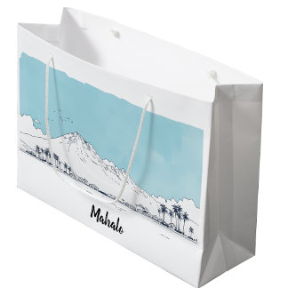 Aloha Minimal Hawaii Watercolor Mahalo Custom ラージペーパーバッグ