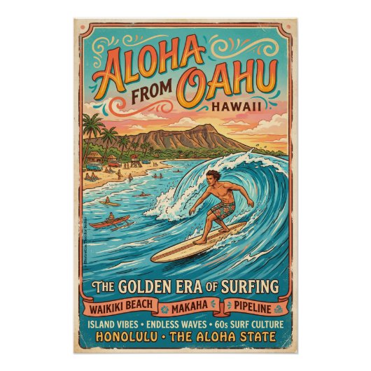 Aloha Oahu Surfing ポスター (正面)