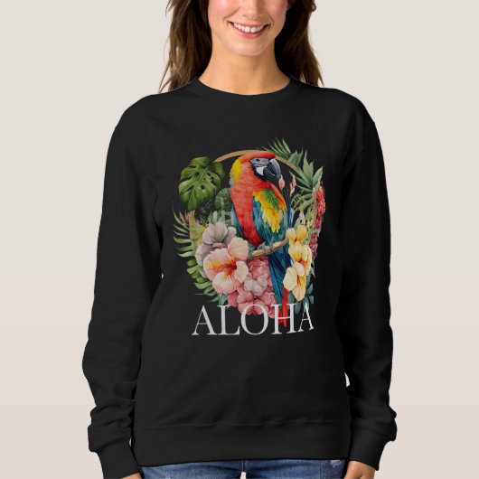 Aloha Parrot Tropical Bird Vacation Beach Flower H スウェットシャツ (正面)