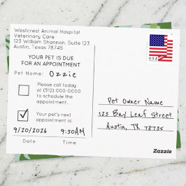 Aloha Pet Appointment Reminder ポストカード