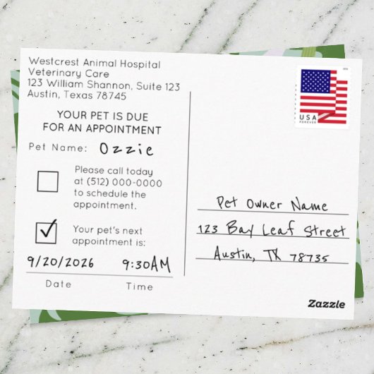 Aloha Pet Appointment Reminder ポストカード
