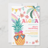ALOHA Pineapple Luau Summer Birthday Invitation 招待状 (正面)