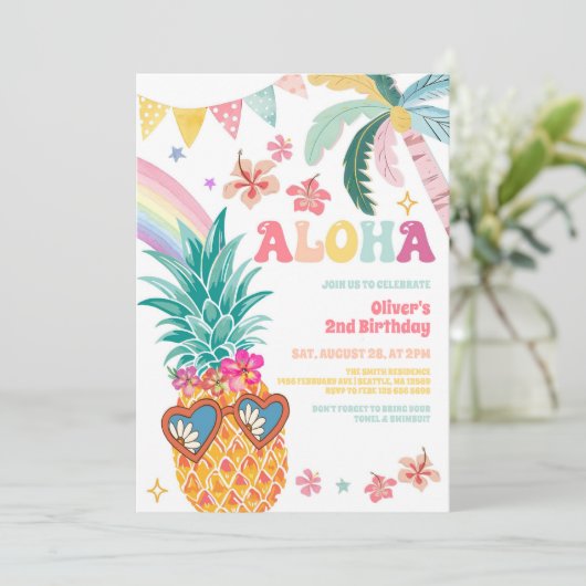 ALOHA Pineapple Luau Summer Birthday Invitation 招待状 (スタンド正面)