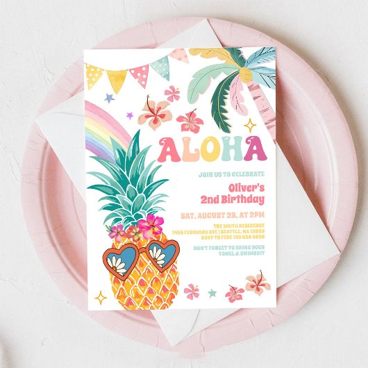 ALOHA Pineapple Luau Summer Birthday Invitation 招待状