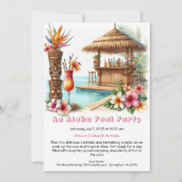 Aloha Pool Party Birthday Invitation – Tropical 招待状