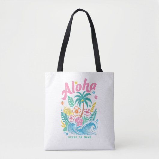 "Aloha State of Mind" Funny Boho Coastal トートバッグ (正面)