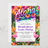 Aloha Tropical Flamingo Graduation Luau Party 招待状 (正面)