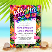 Aloha Tropical Flamingo Graduation Luau Party 招待状